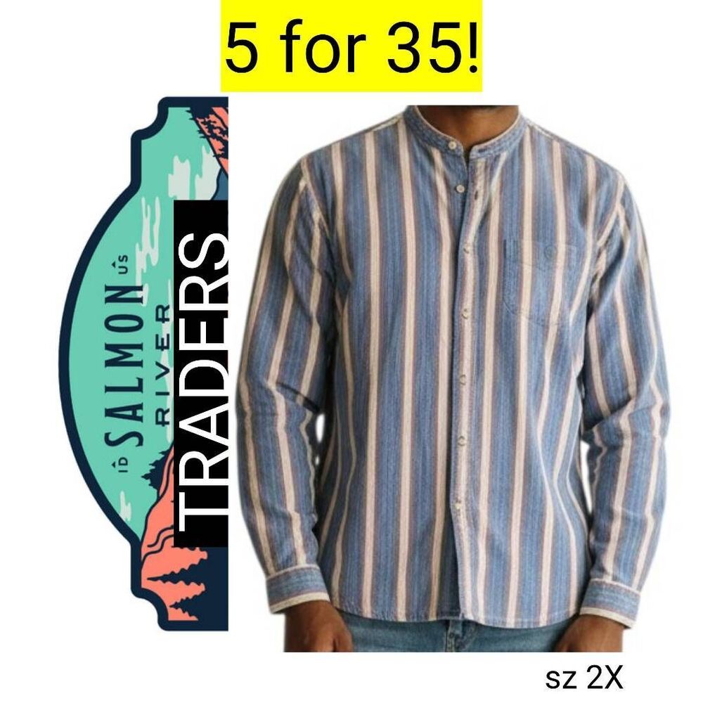 Salmon River Traders Blue Cotton Striped Long Sleeve Button Down Shirt Sale!
